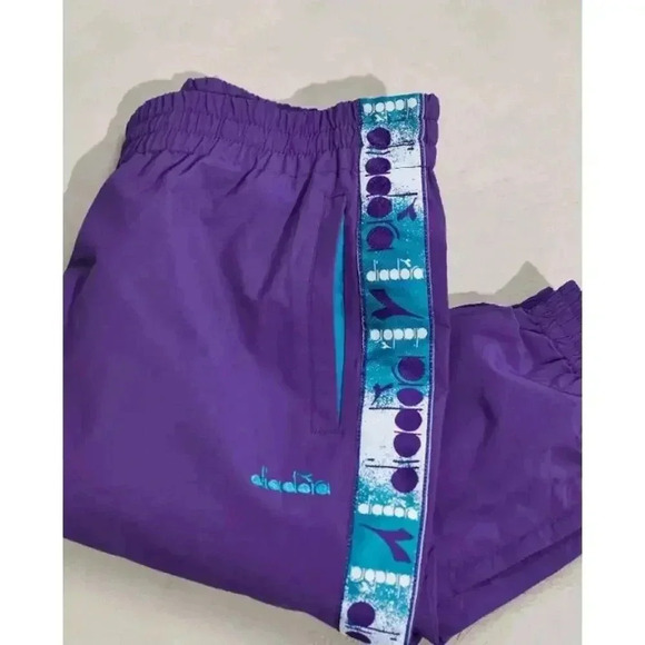 Diadora MVB Men's Track Pant Purple Retro‎ Mesh Lined Ankle Zip Pull On Size M - Picture 1 of 7